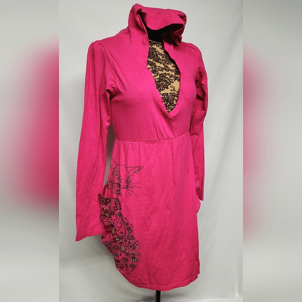 Key Closet Chic Pink Hoodie Dress w/swarovski crystals in Leopard detail. New Md